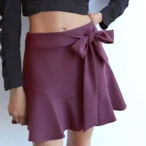 ZARA Size Small Purple Jewel Tone Belted Waist Tie Ruffle Mini Skirt Skort Mini